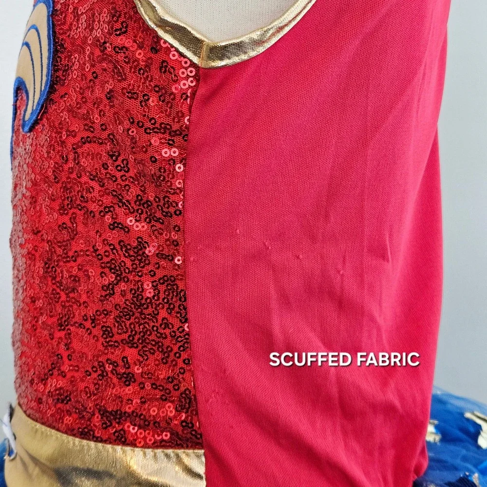 Rubies Wonder Woman Costume Kids Medium 7/8 Red Blue Good Sequins Tutu Cape